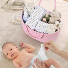 Degeyoyo cotton rope basket with removable dividers creates three tidy compartments.