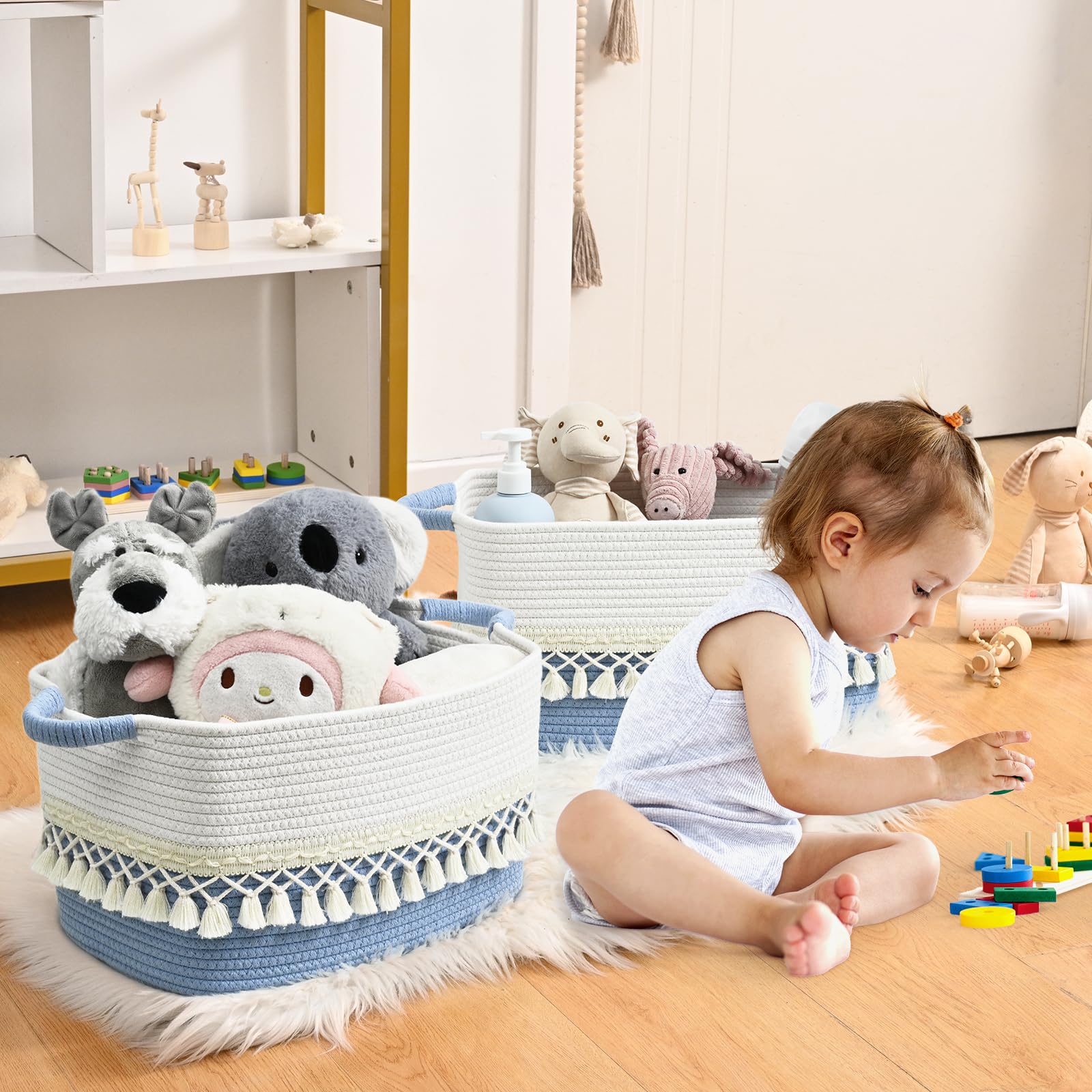 Degeyoyo cotton rope bin with handles offers sturdy, accessible storage.
