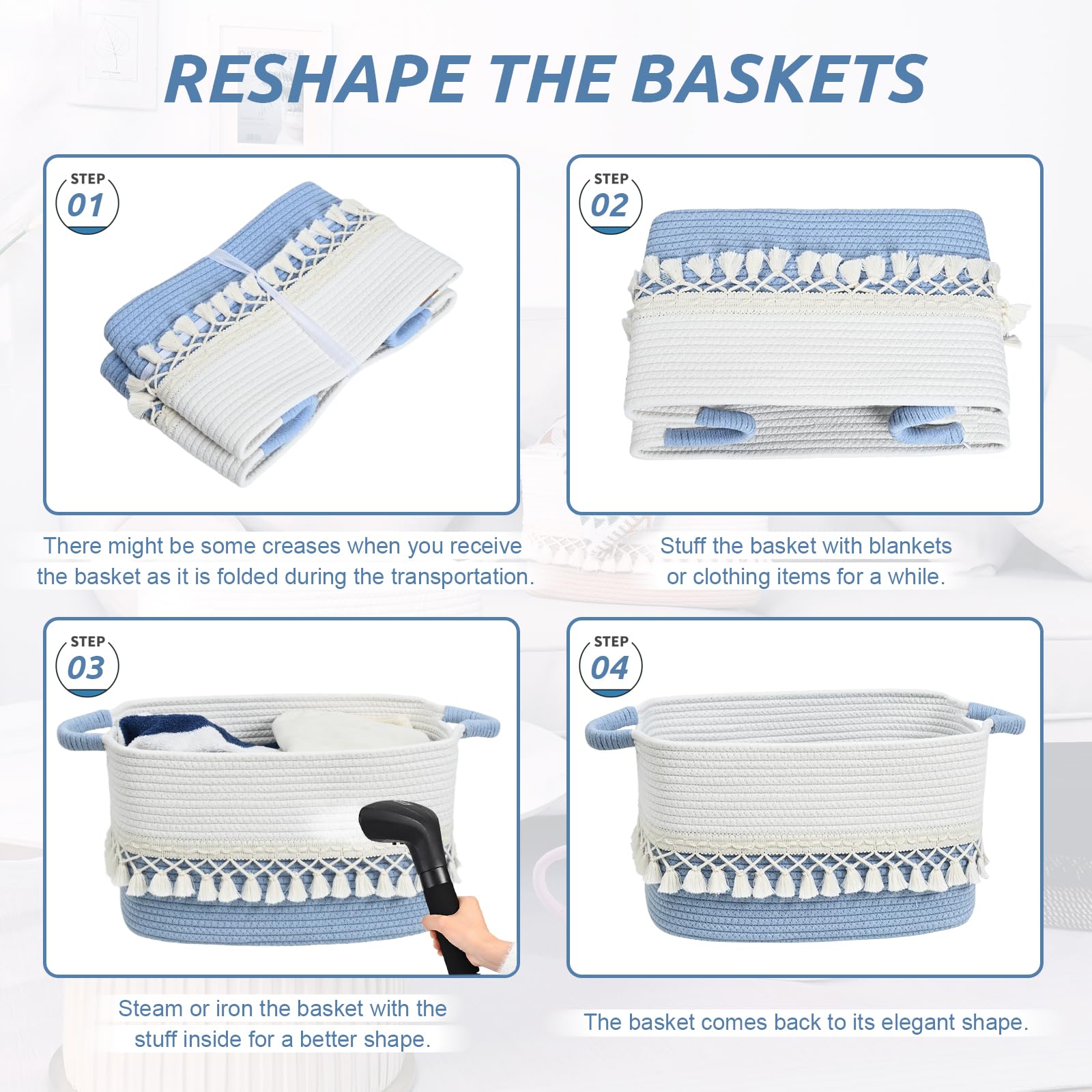 Degeyoyo baskets arrive folded and reshape easily for everyday use.