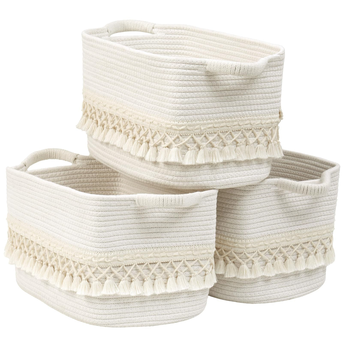 Degeyoyo heavy tassel storage basket folded for easy setup and clutter relief.