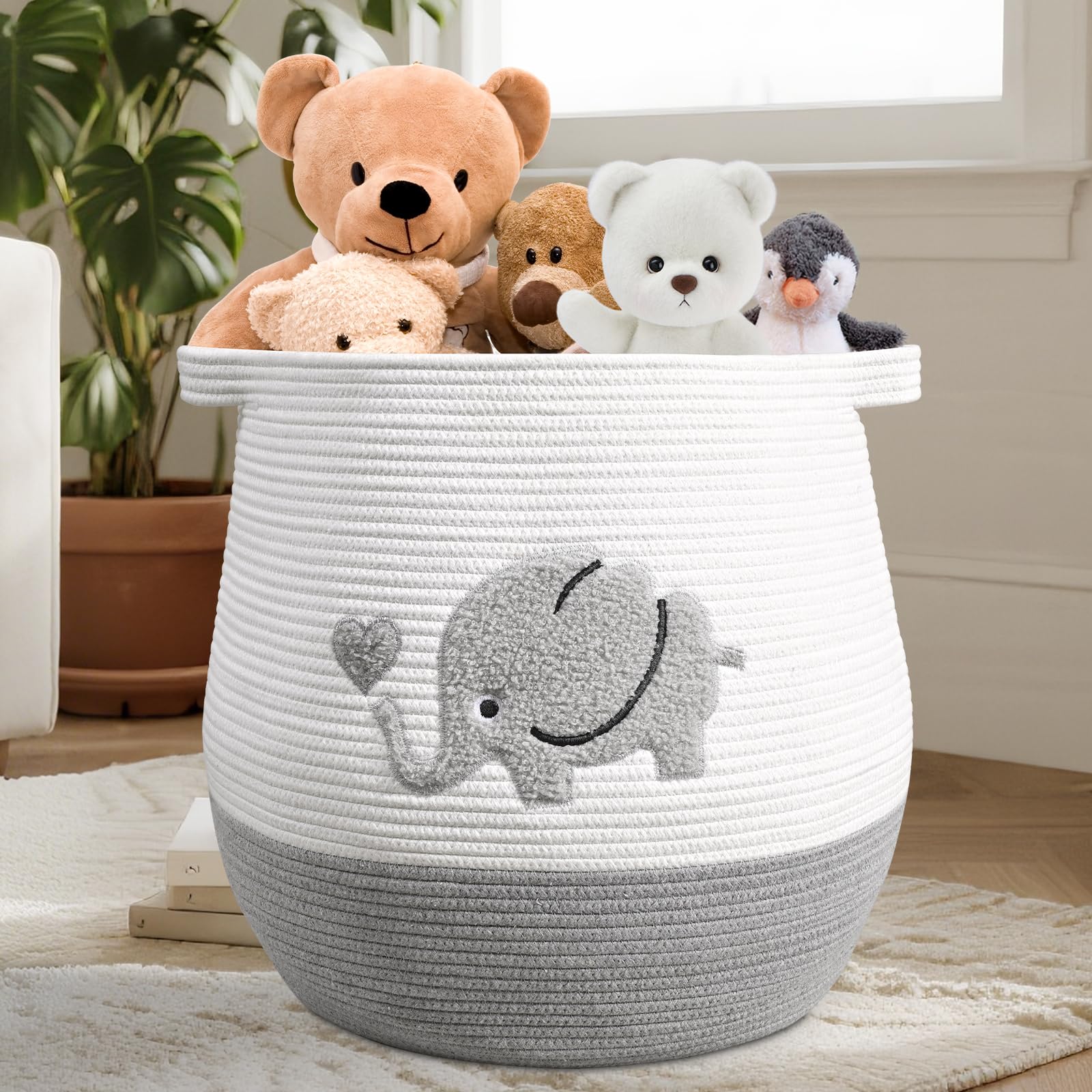 Degeyoyo large baby laundry basket gray front view showing spacious capacity