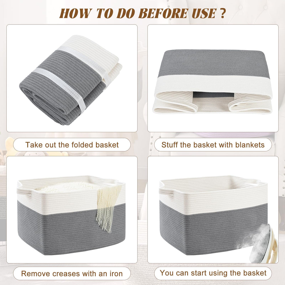 Degeyoyo large blanket basket care label close-up communicates material and care tips.