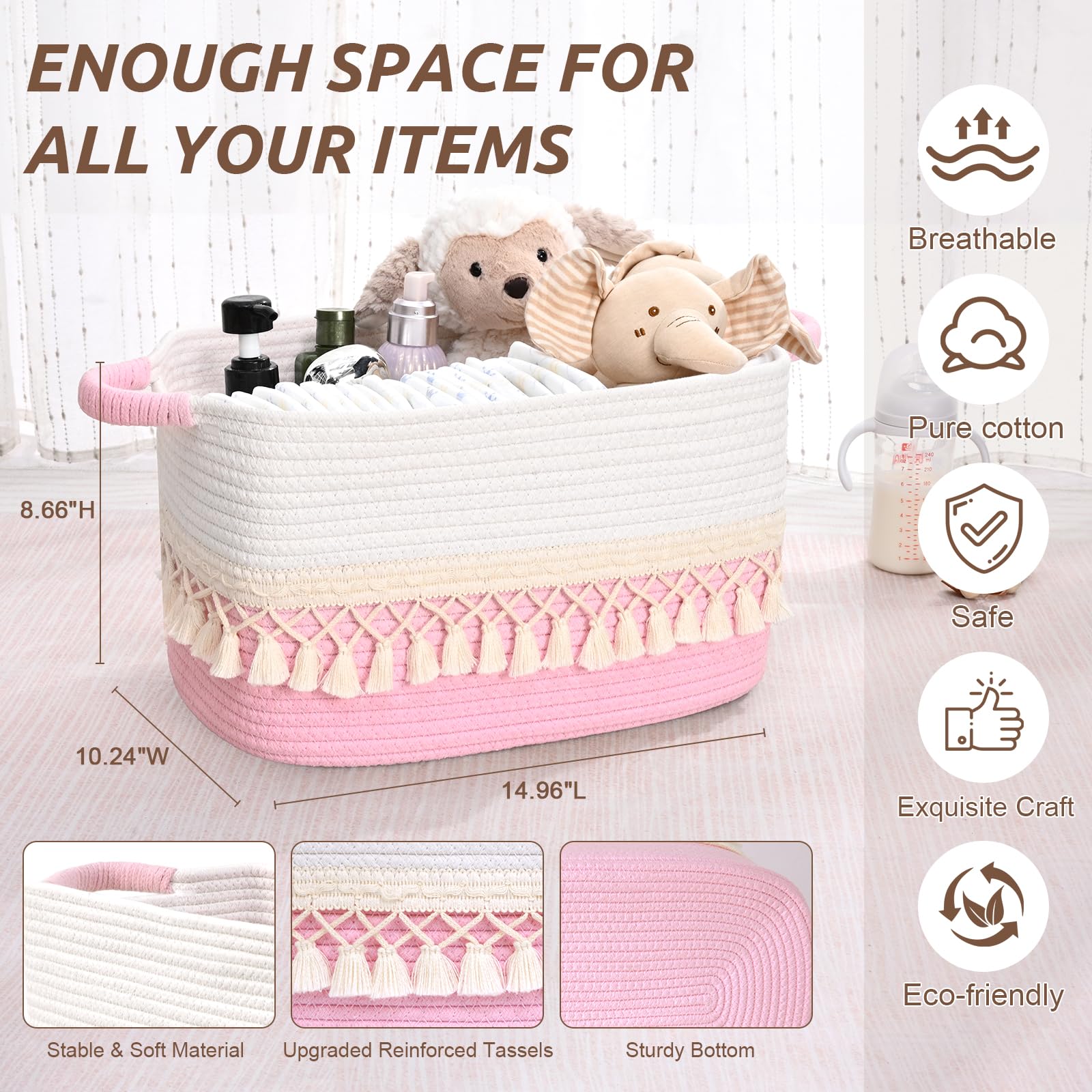 Degeyoyo large woven basket living room organization highlights spacious storage.