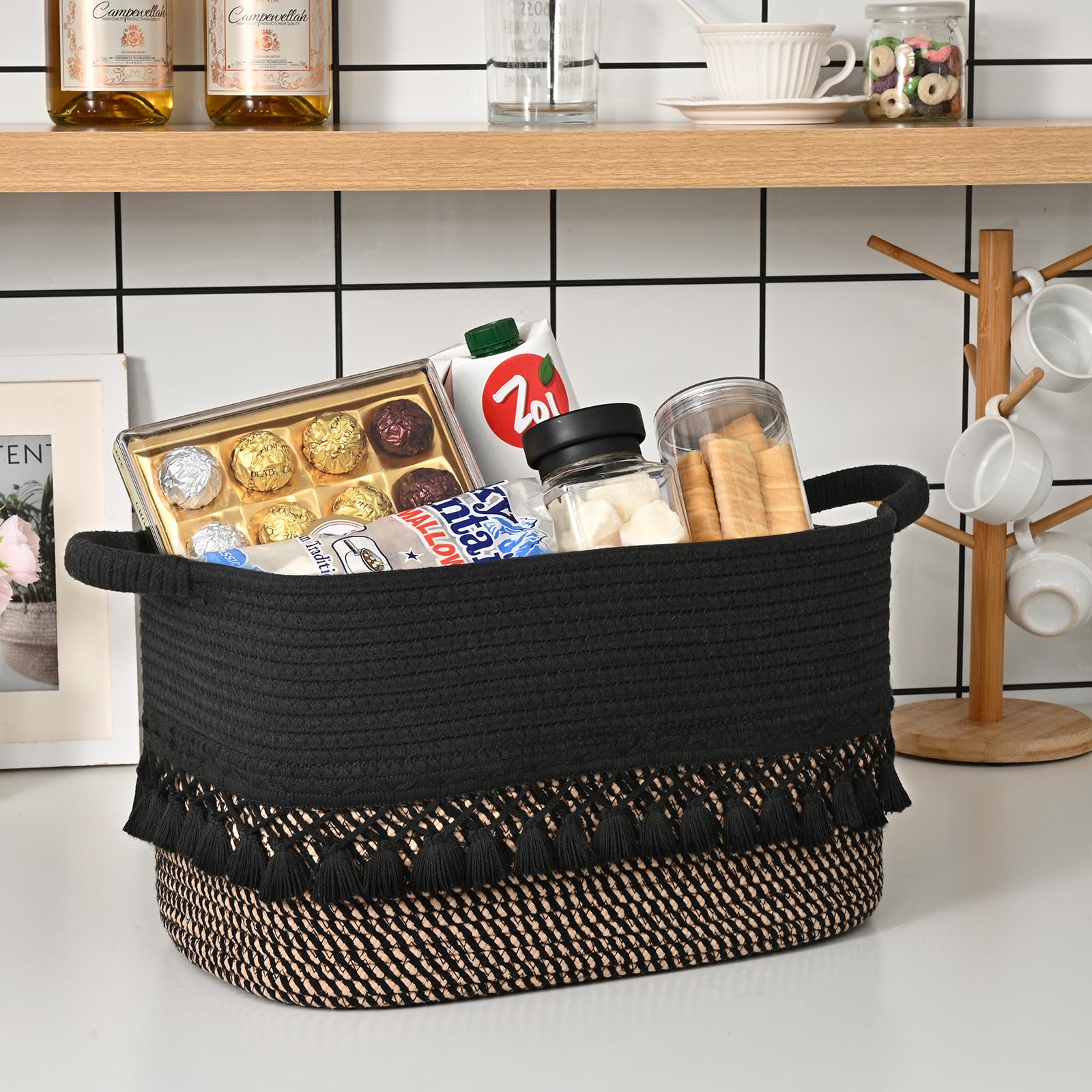Degeyoyo living-room basket on shelf with towels and books