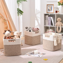 Degeyoyo nursery setup with cube bins for toys and essentials.