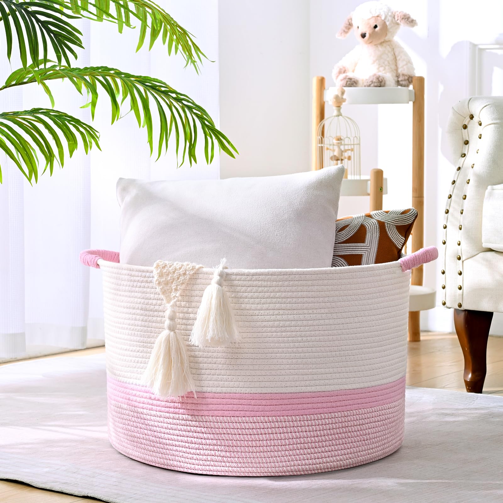 Degeyoyo nursery blanket storage basket keeps baby items organized and accessible.
