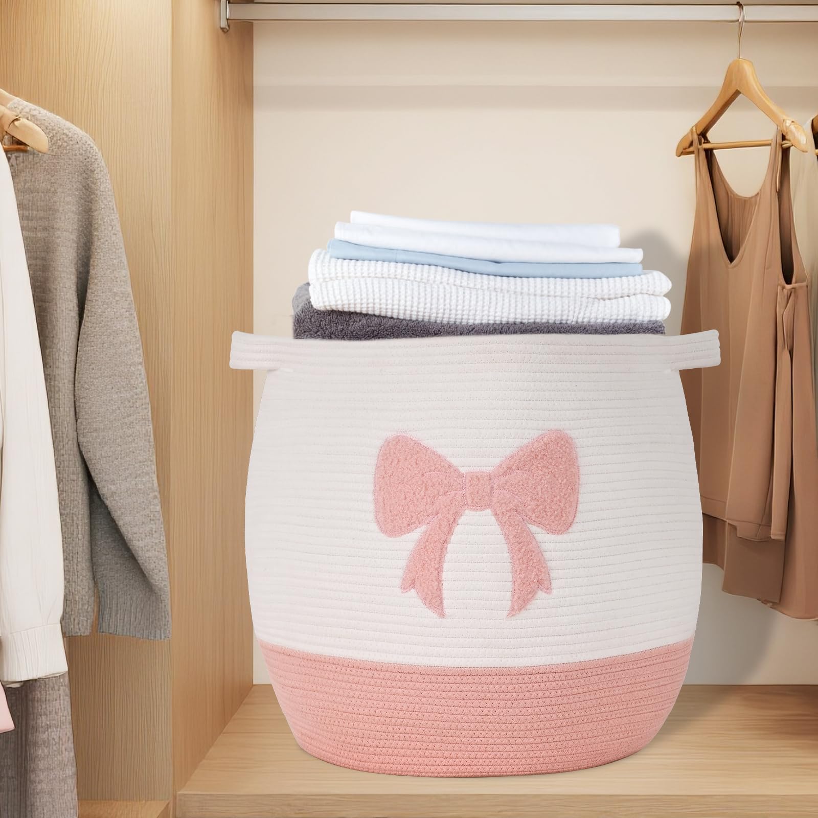 Degeyoyo pink laundry basket care note with wrinkles removed by iron.