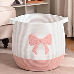 Degeyoyo pink laundry basket front view demonstrating ample storage for blankets and toys.