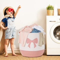 Degeyoyo pink laundry basket reinforced-handles show durability for heavy loads.