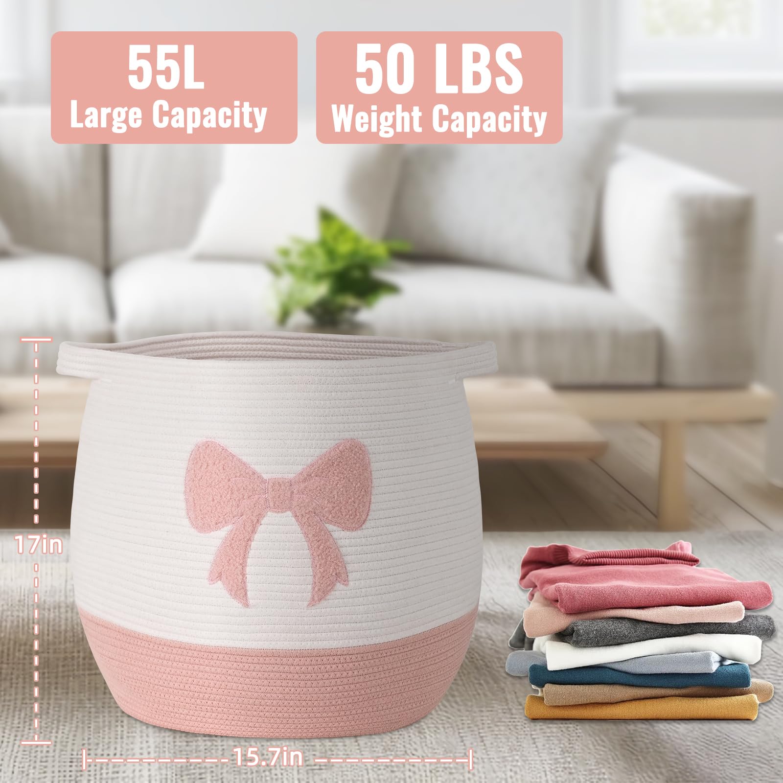 Degeyoyo pink laundry basket in nursery scene demonstrates multi-room organization.