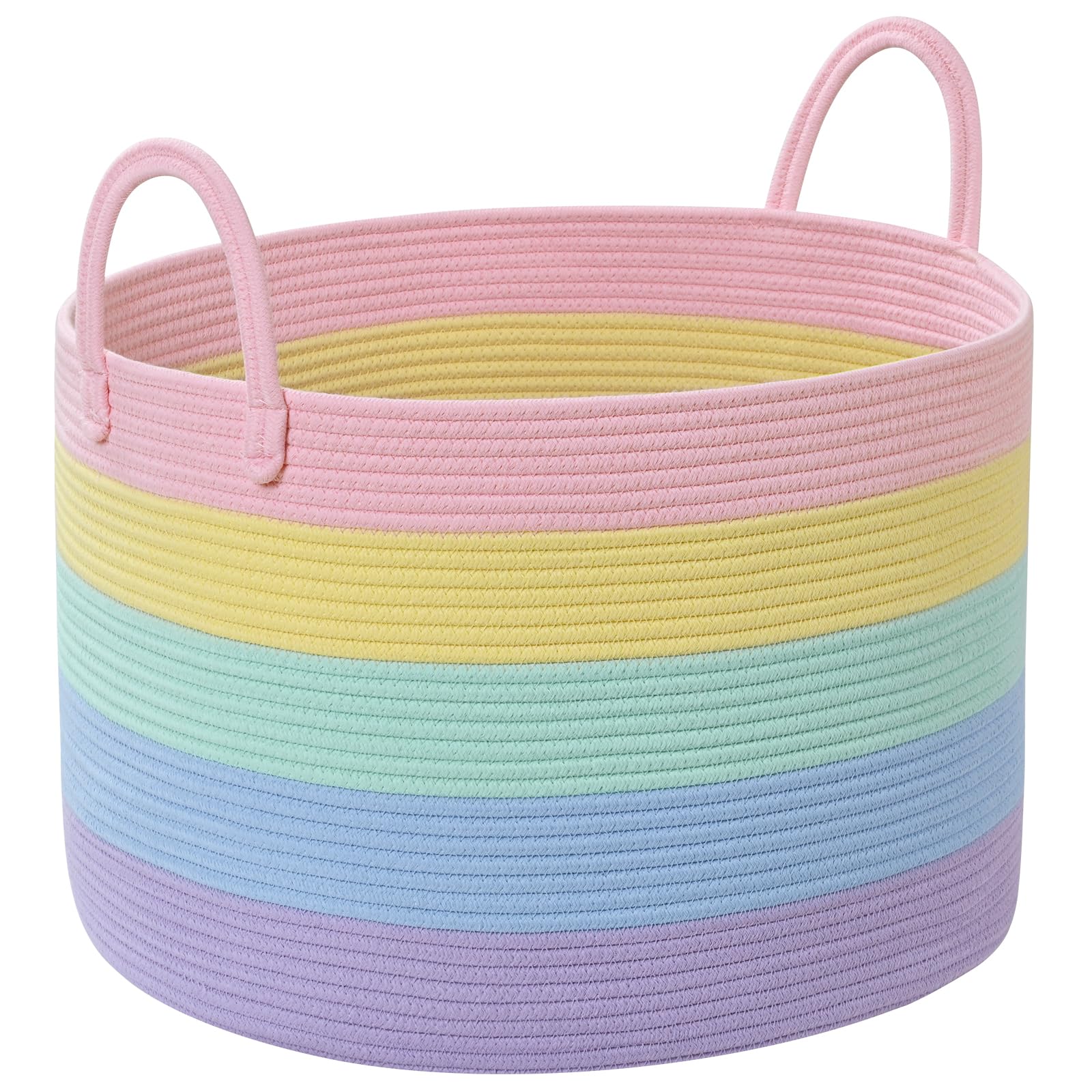 Degeyoyo rainbow round basket for organized living room storage.