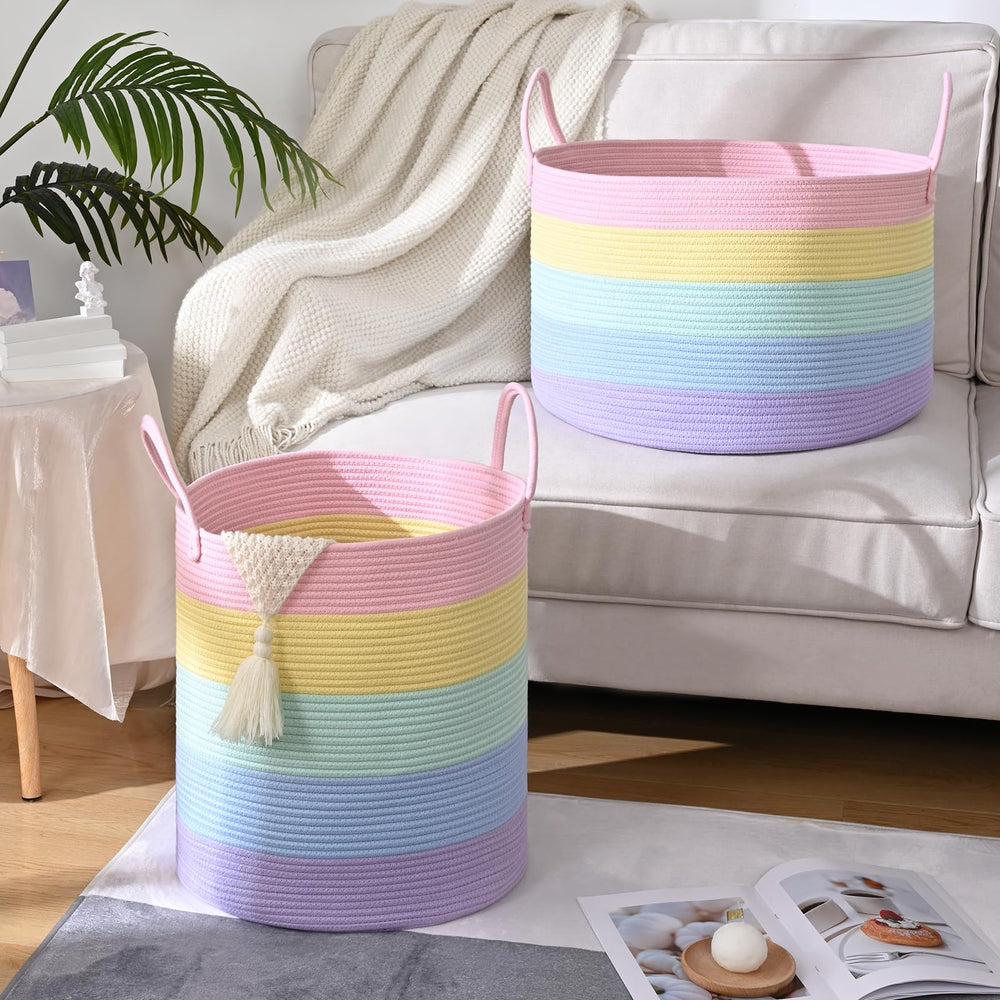 Degeyoyo rainbow storage basket easy-care, breathable cotton rope for everyday use.