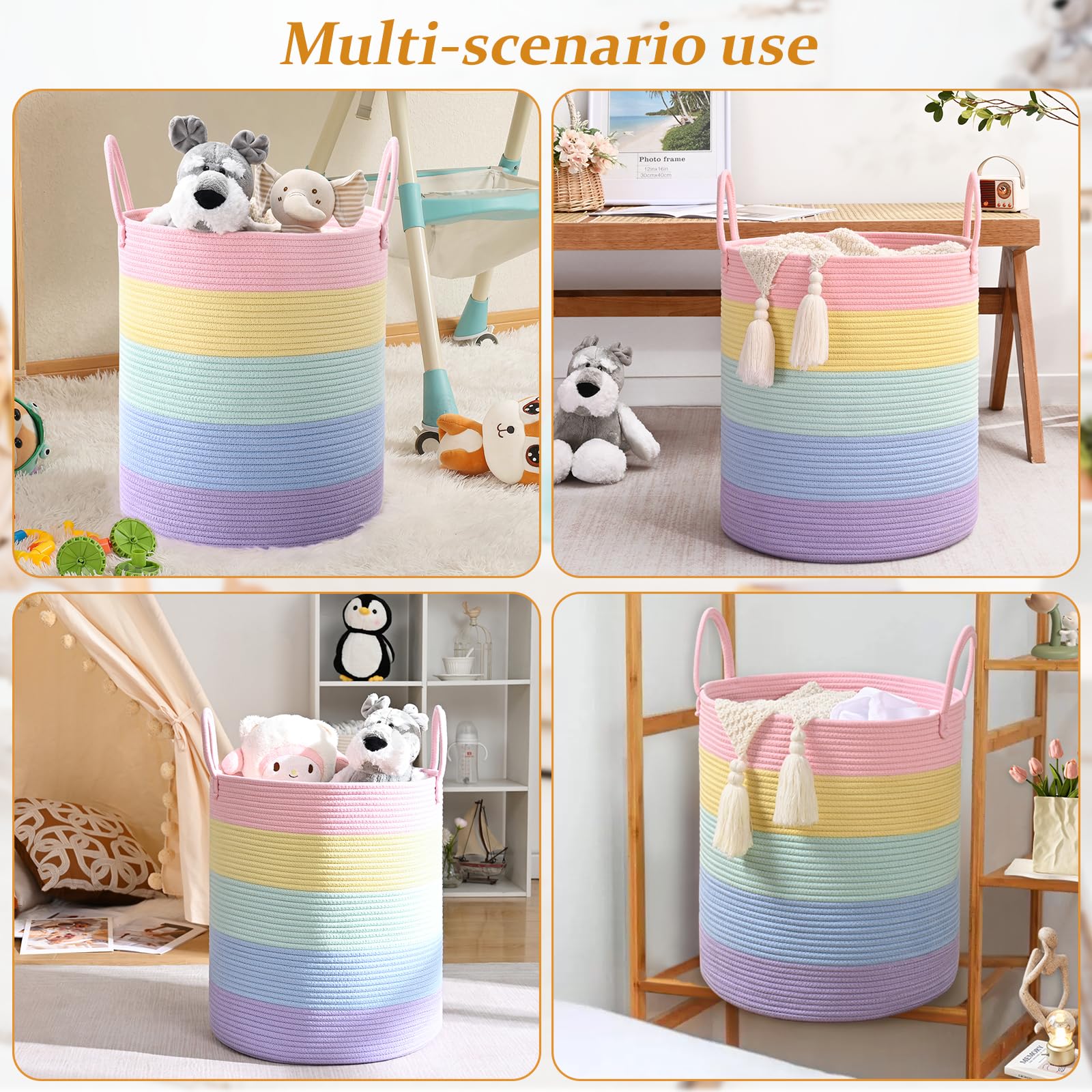 Degeyoyo rainbow storage basket full of toys, showcasing versatile toy organization.