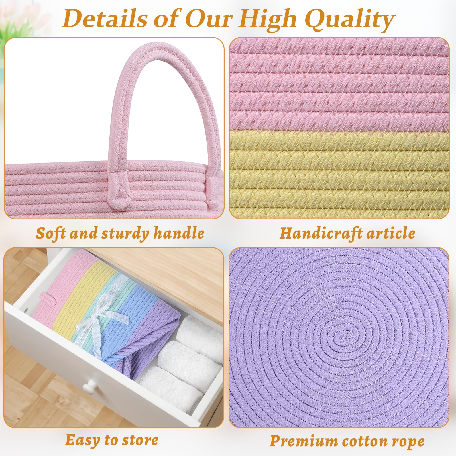 Degeyoyo rainbow storage basket shape-holding design, folds without harming surfaces.