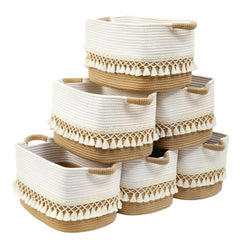 Degeyoyo six-pack storage basket close-up shows tassel detail for stylish shelf organization