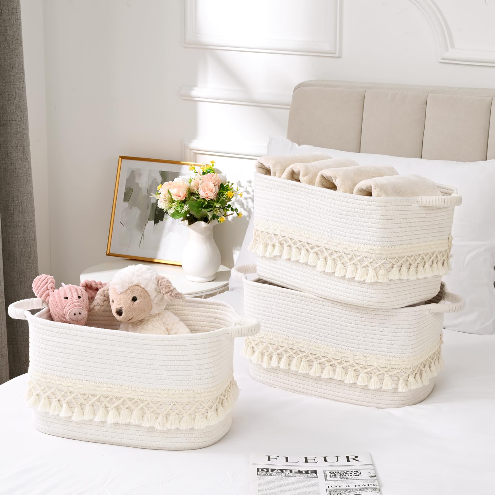 Degeyoyo two-pack cotton rope baskets for clutter control and style.