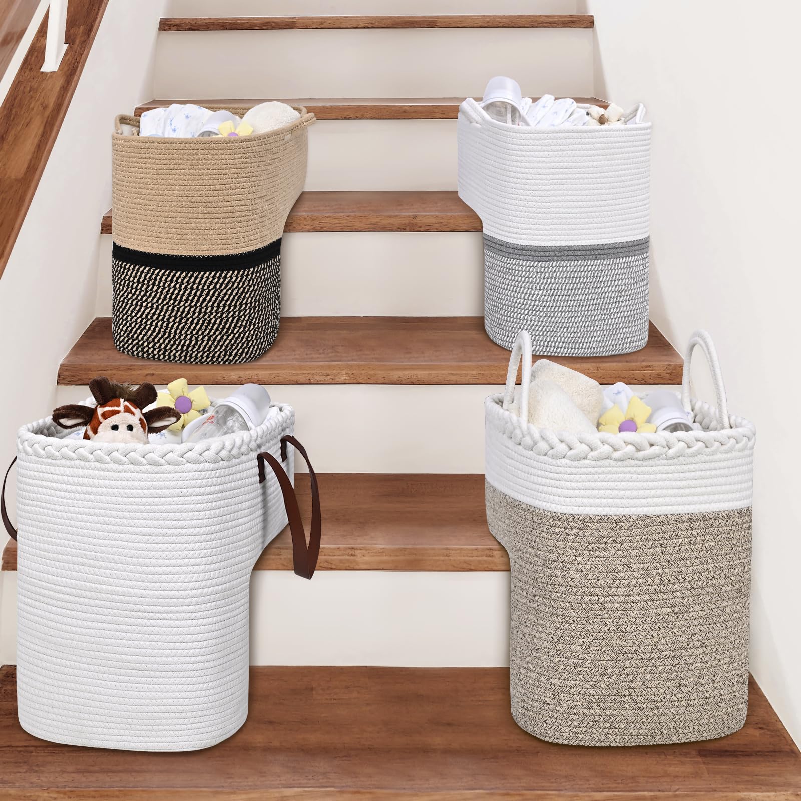 Degeyoyo woven stair basket cotton rope texture, soft yet durable material.