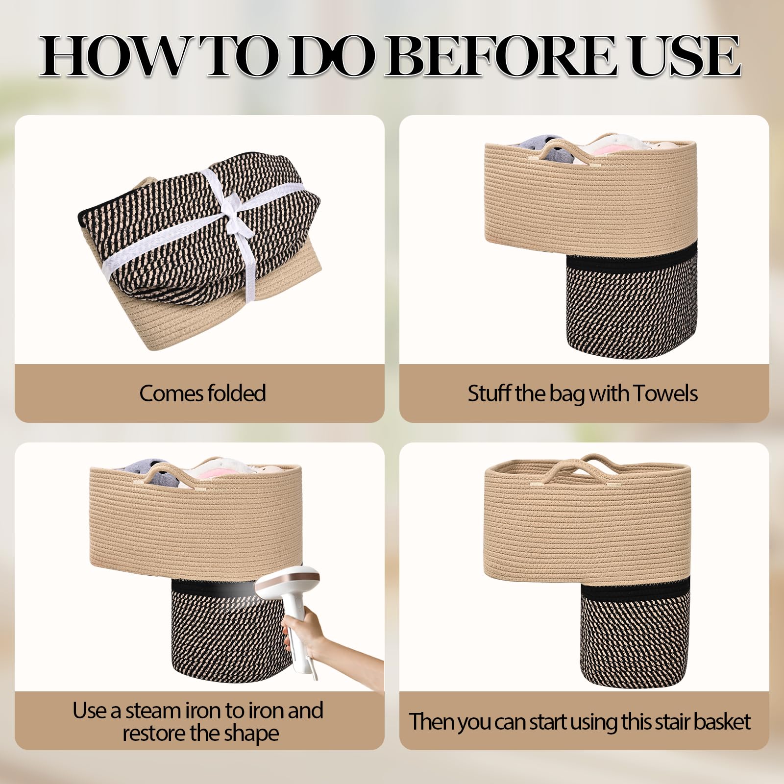 Degeyoyo woven stair basket cupboard-storage mode, easy to stow when unused.