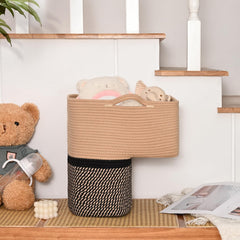 Degeyoyo woven stair basket folded-flat, showcasing space-saving convenience.