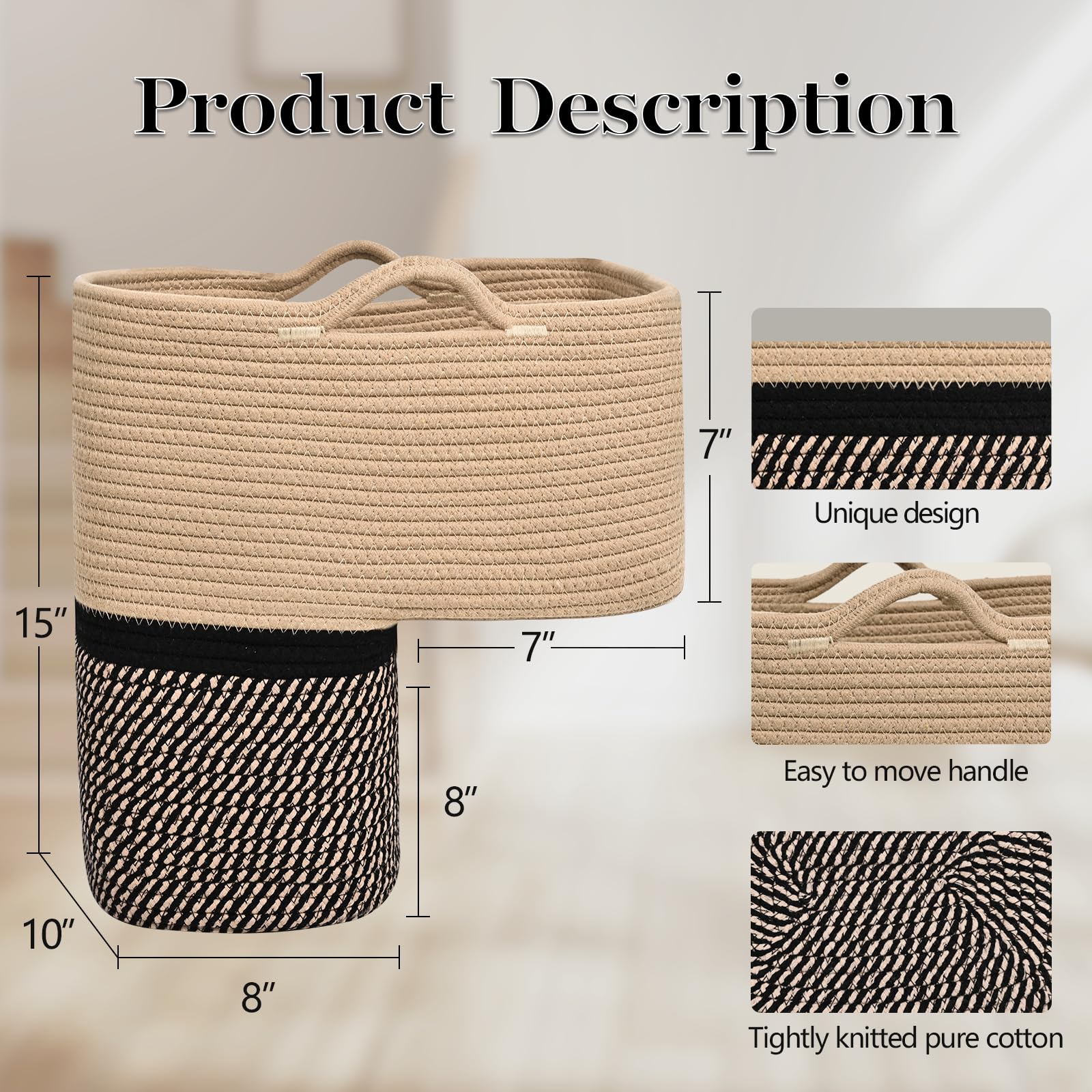 Degeyoyo woven stair basket handle detail with reinforced stitching for durability.