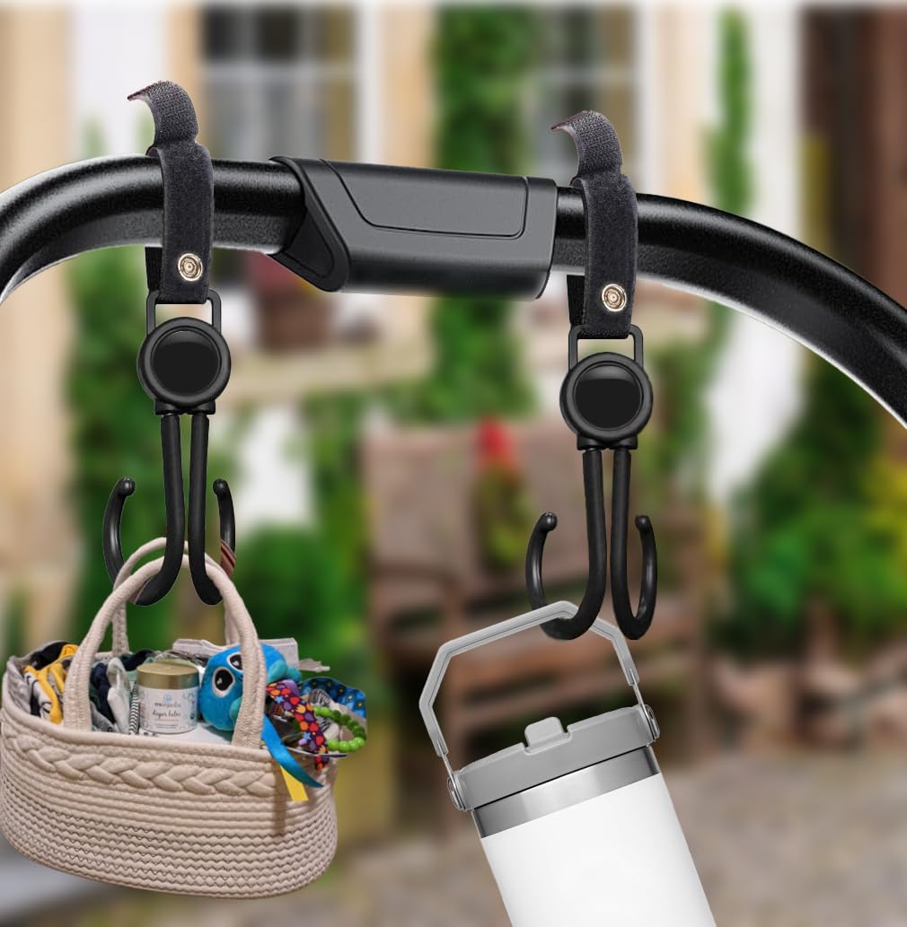 DEIHAALEN diaper bag hook in use on stroller keeps essentials accessible.