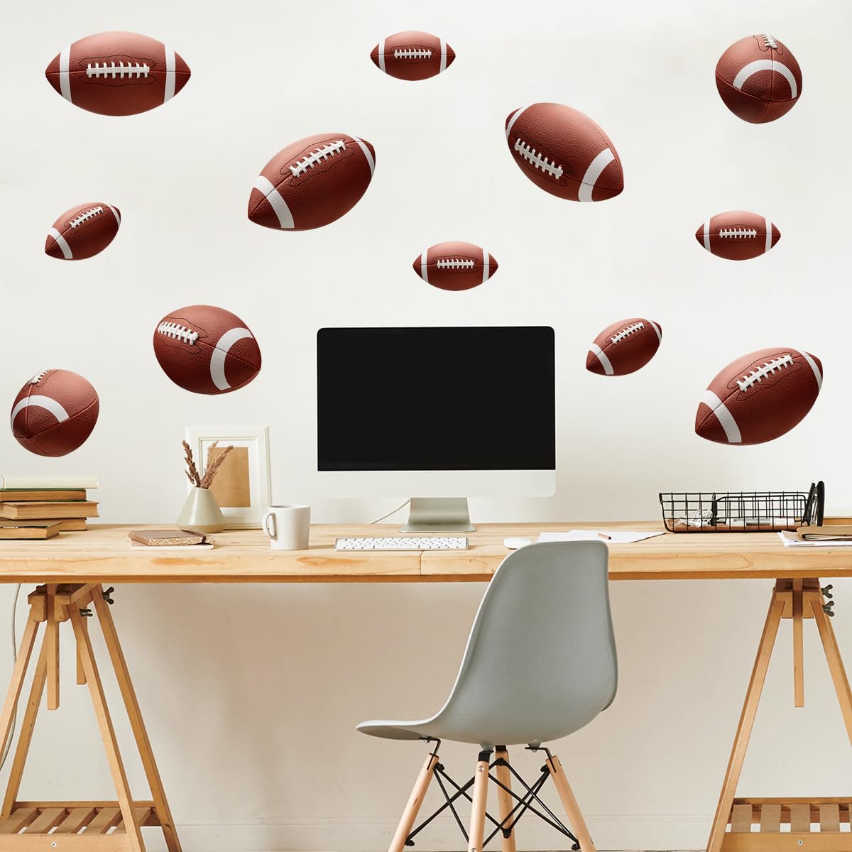 DEIKOKA rugby decal applied to refrigerator adds sporty flair to kitchen space.