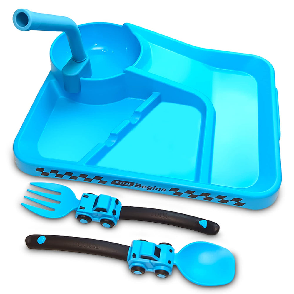 Deinyi construction toddler plate ramp-to-bowl aids smooth scooping during meals.