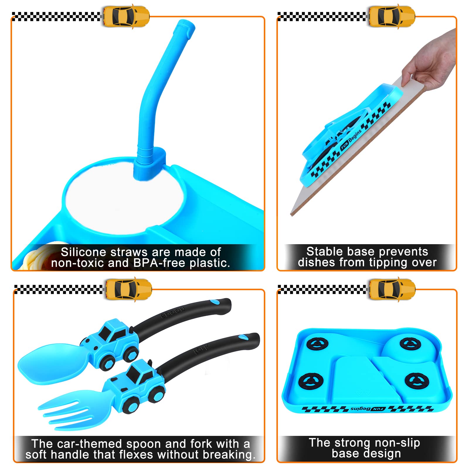 Deinyi construction toddler plate soft-grips offer comfortable handling for small hands.