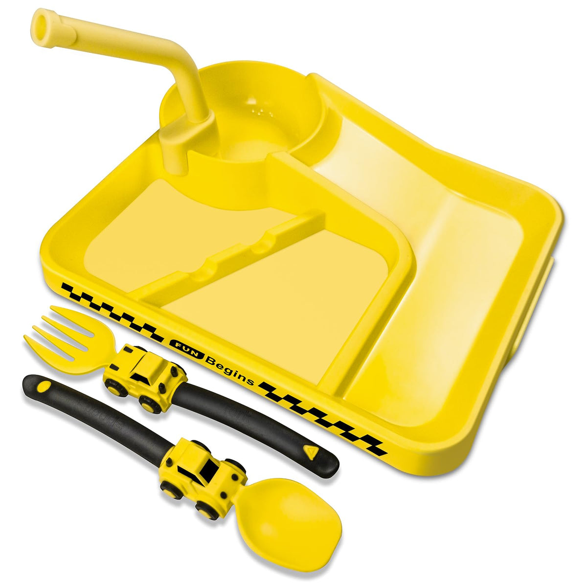 Deinyi Construction Toddler Plates assembly-area view showing structured meal sections and ramps