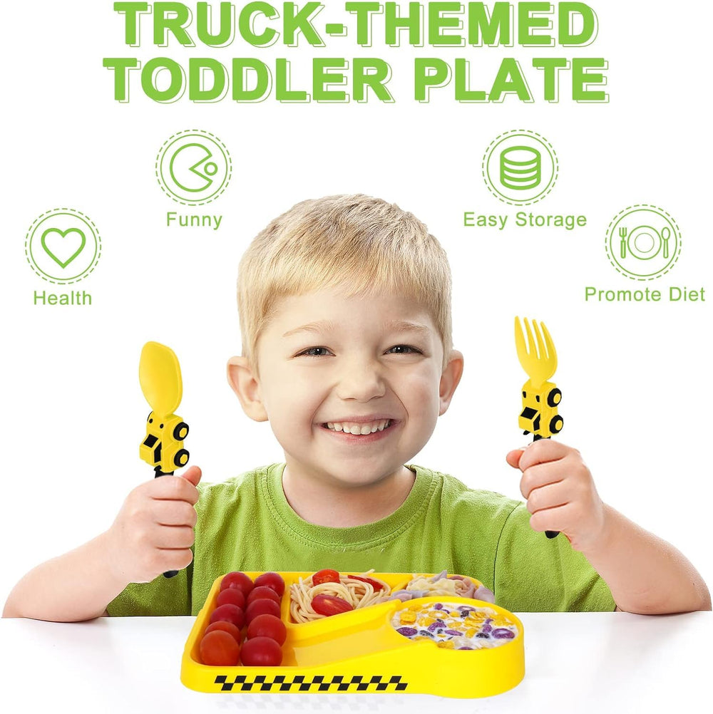 Deinyi Construction Toddler Plates raised rim supports controlled scooping and separation