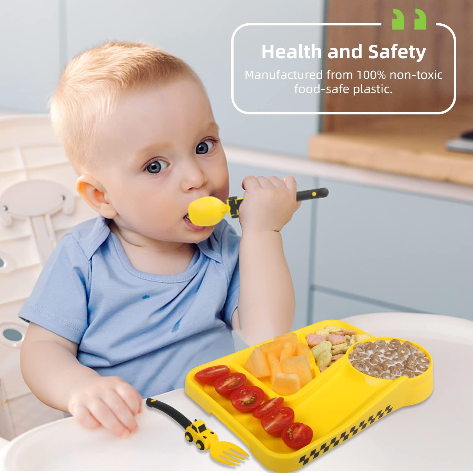 Deinyi Construction fork highlighting kid-sized tines for safer self-feeding.