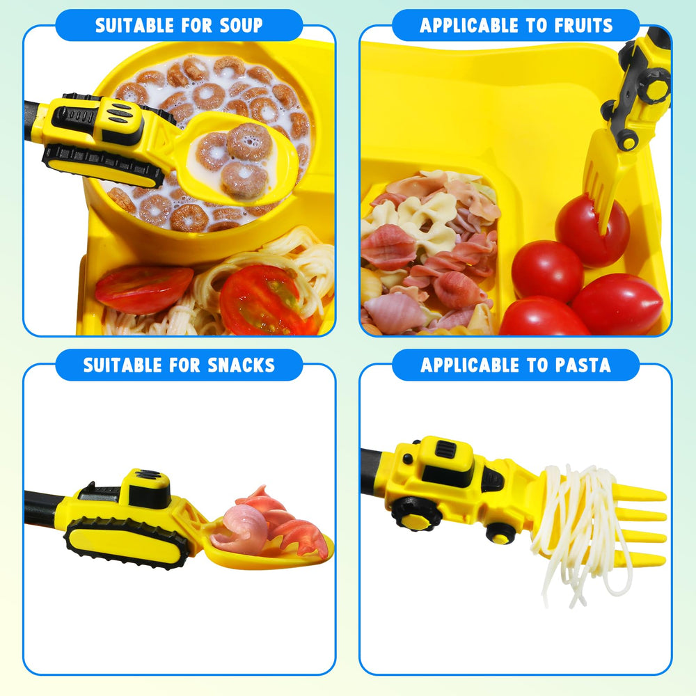 Deinyi Construction Toddler Utensils kids mealtime car-themed design encourages positive food interaction.