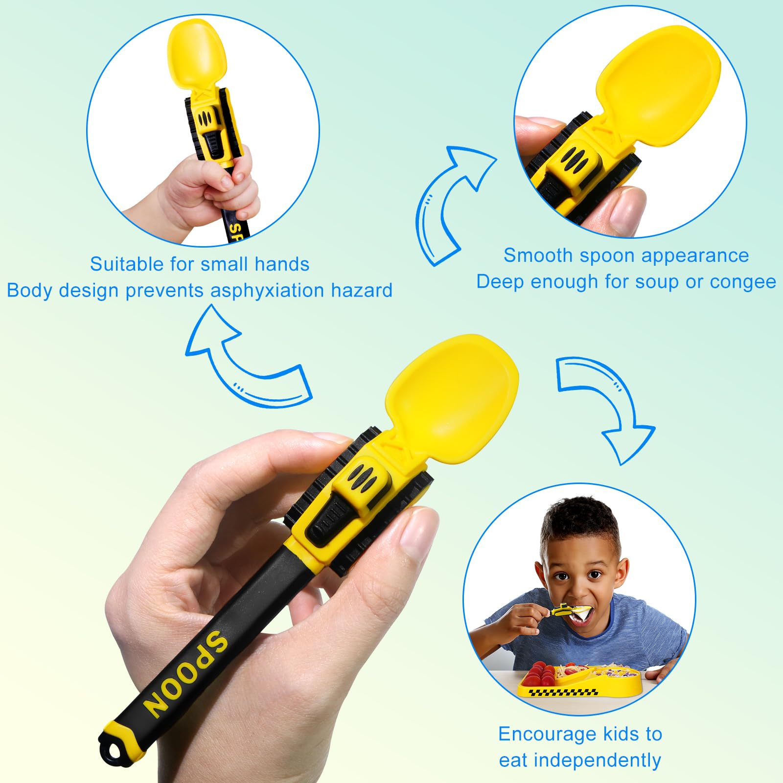 Deinyi Construction Toddler Utensils suitable for kindergarten and care centers, versatile for various meals.