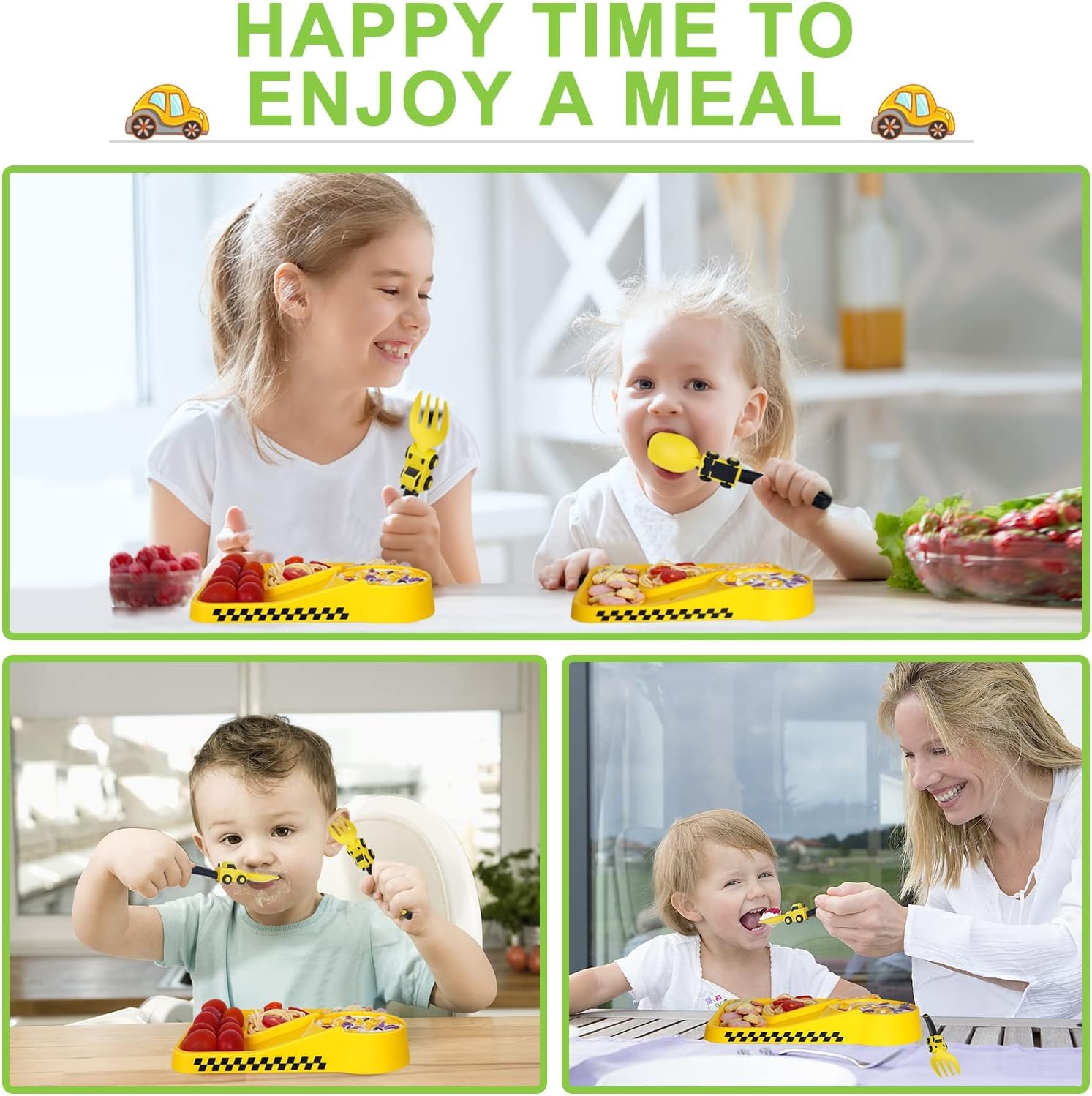 Deinyi Construction Toddler Utensils with forks and spoons for independent feeding
