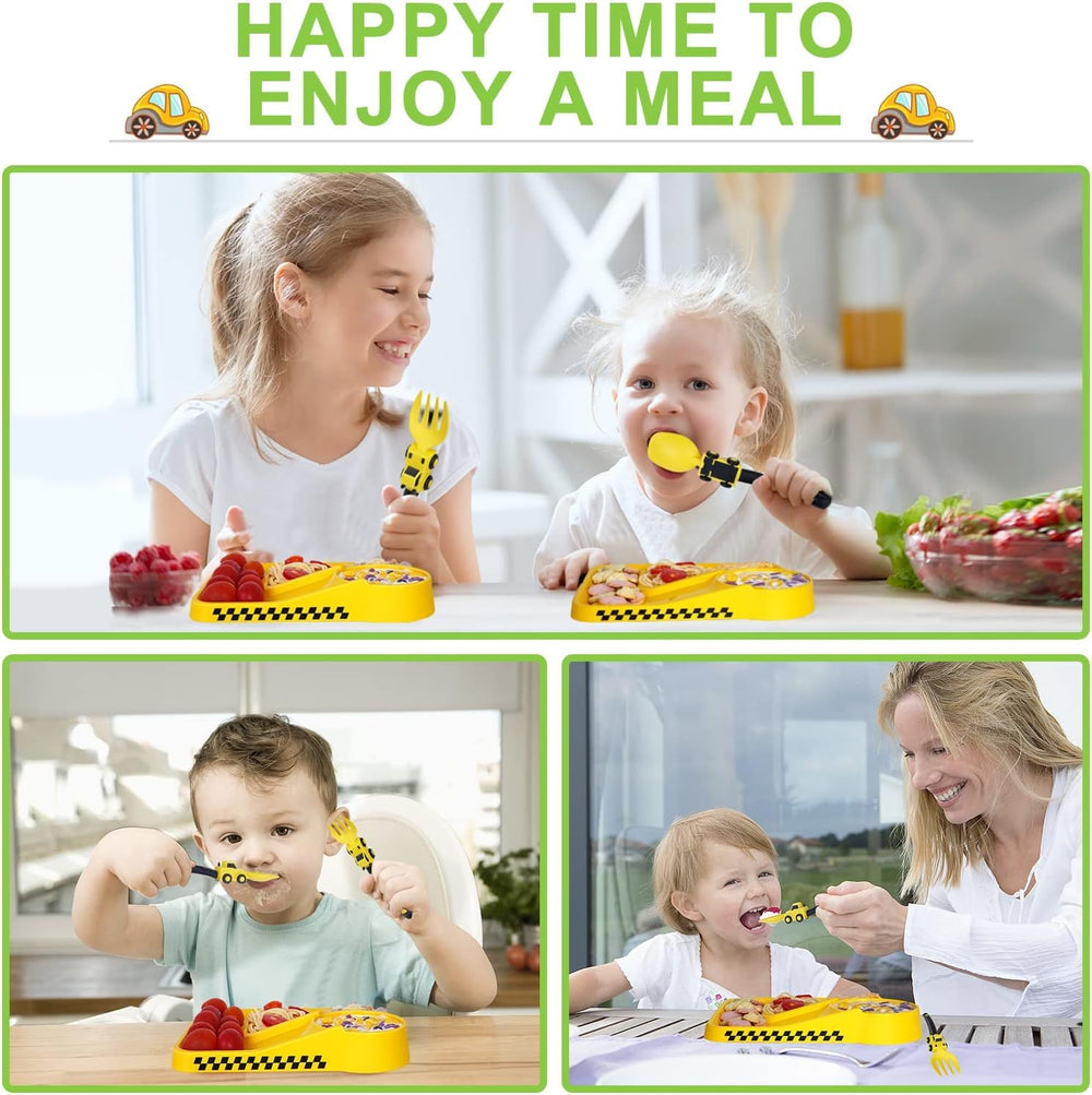 Deinyi Construction Toddler Utensils with forks and spoons for independent feeding