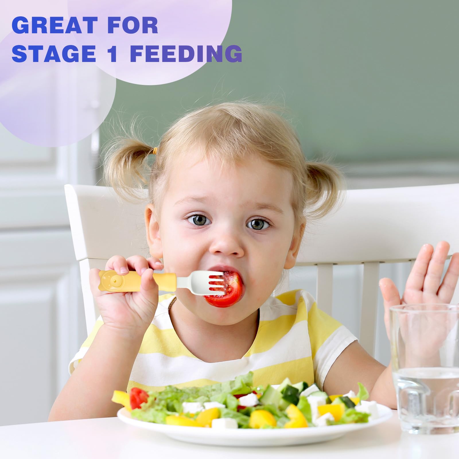 Deinyi toddler utensils soft grip handle close-up for small hands