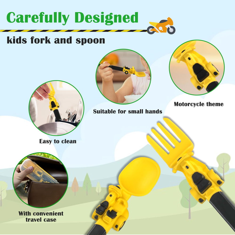 Deinyi yellow car-themed design boosts mealtime curiosity.