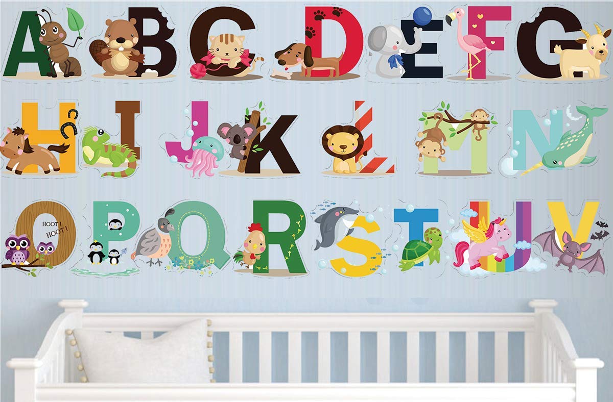 DEKOSH Animal Alphabet Wall Decals add educational color to a playroom setting.