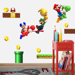 DEKOSH Mario wall decal with colorful characters brightens playrooms for storytelling adventures.