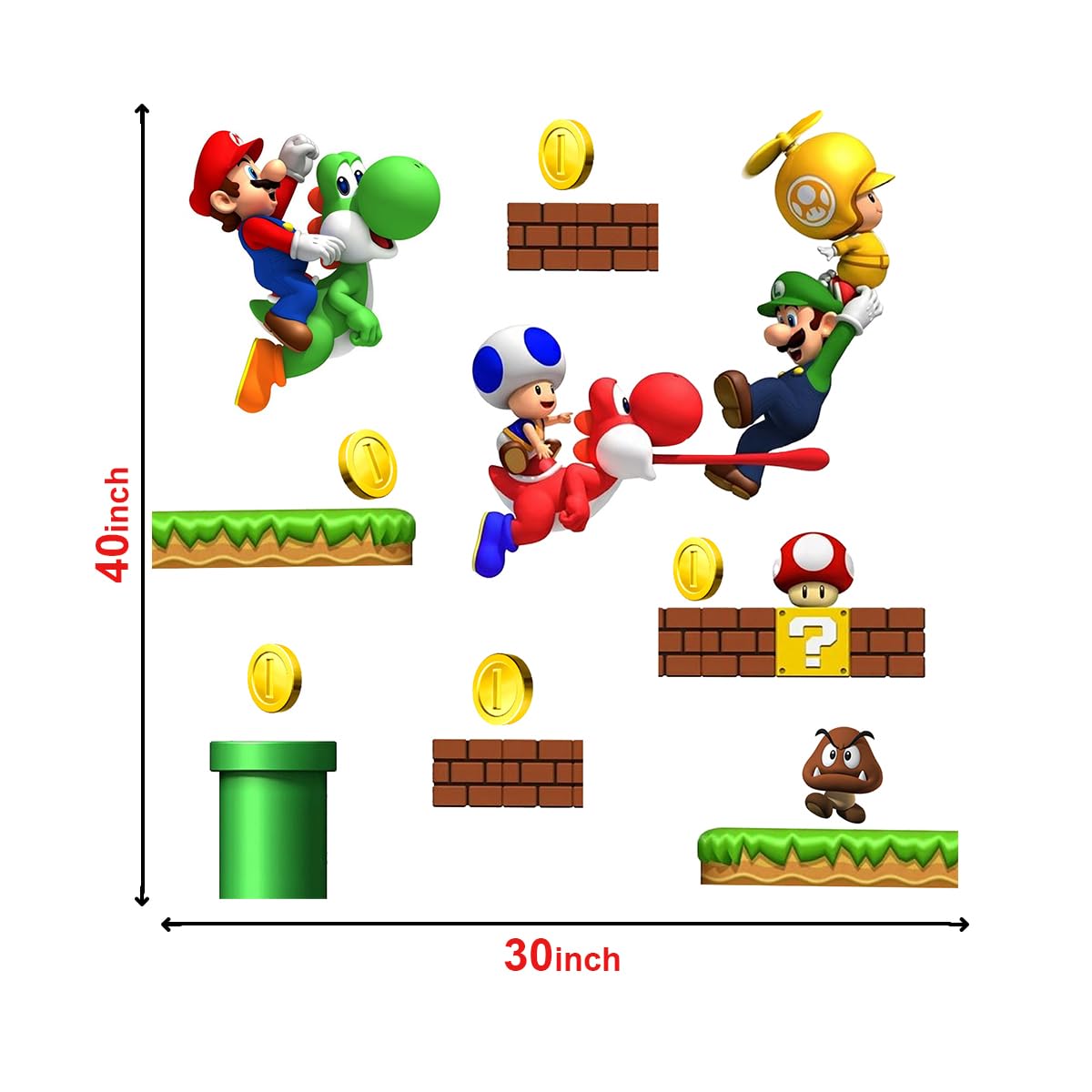 DEKOSH large Mario wall decal transforms game rooms into a playful scene.