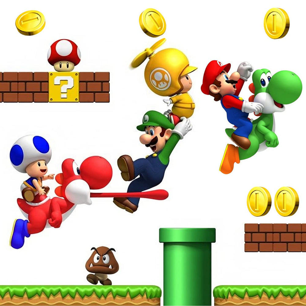 DEKOSH Mario wall decal creates a vivid scene in kids rooms for imaginative play.