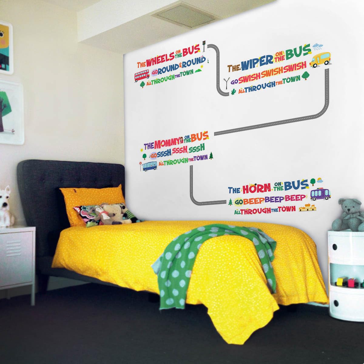 DEKOSH Wheels on the Bus with bright color scheme enhances a learning corner