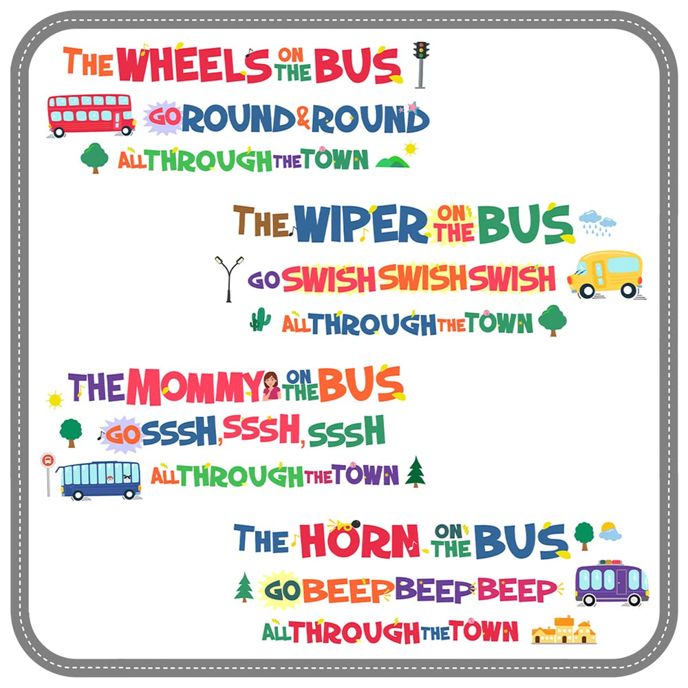 DEKOSH Wheels on the Bus wall decal features colorful buses for imaginative kids room decor