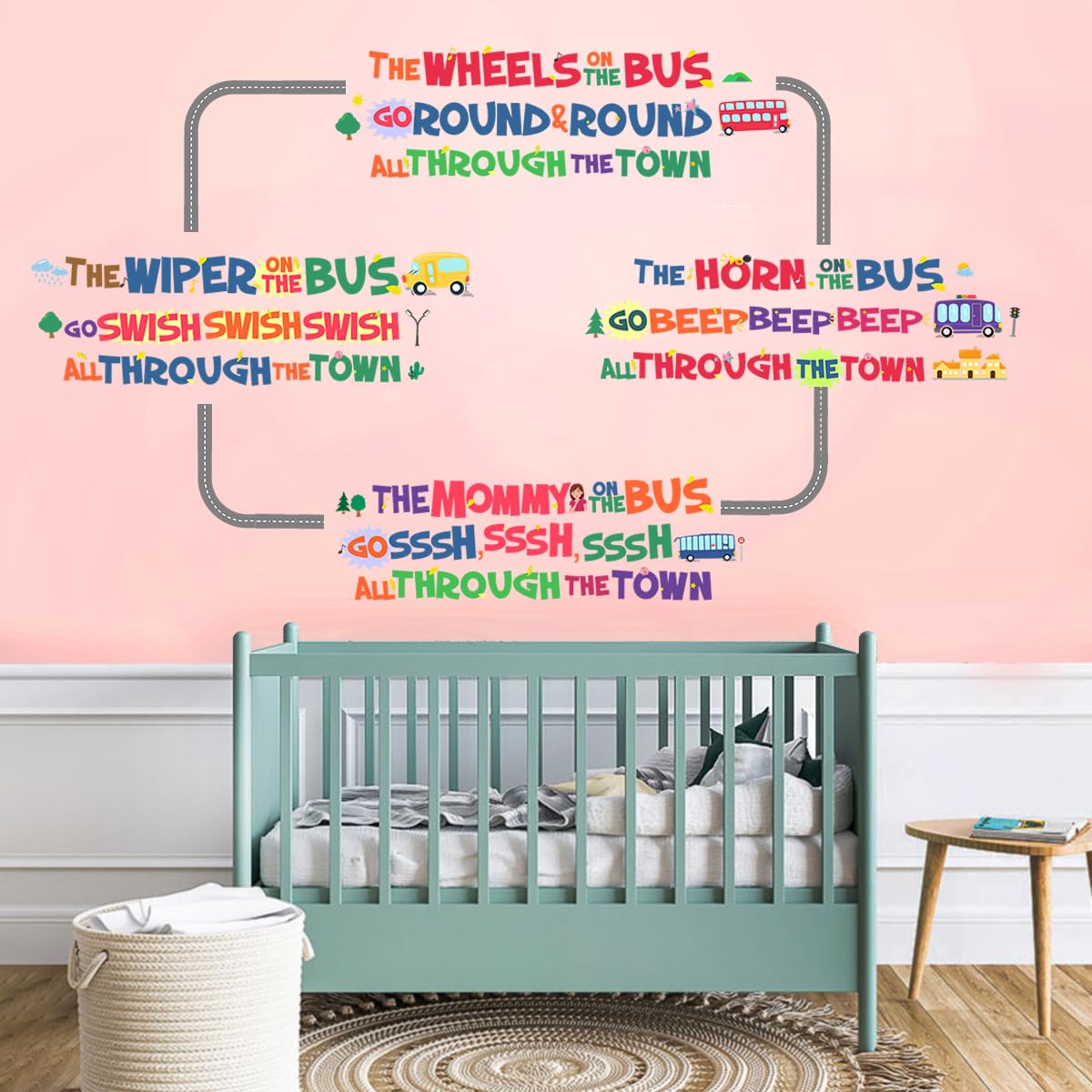 DEKOSH Wheels on the Bus peel and stick decal for easy kid friendly setup
