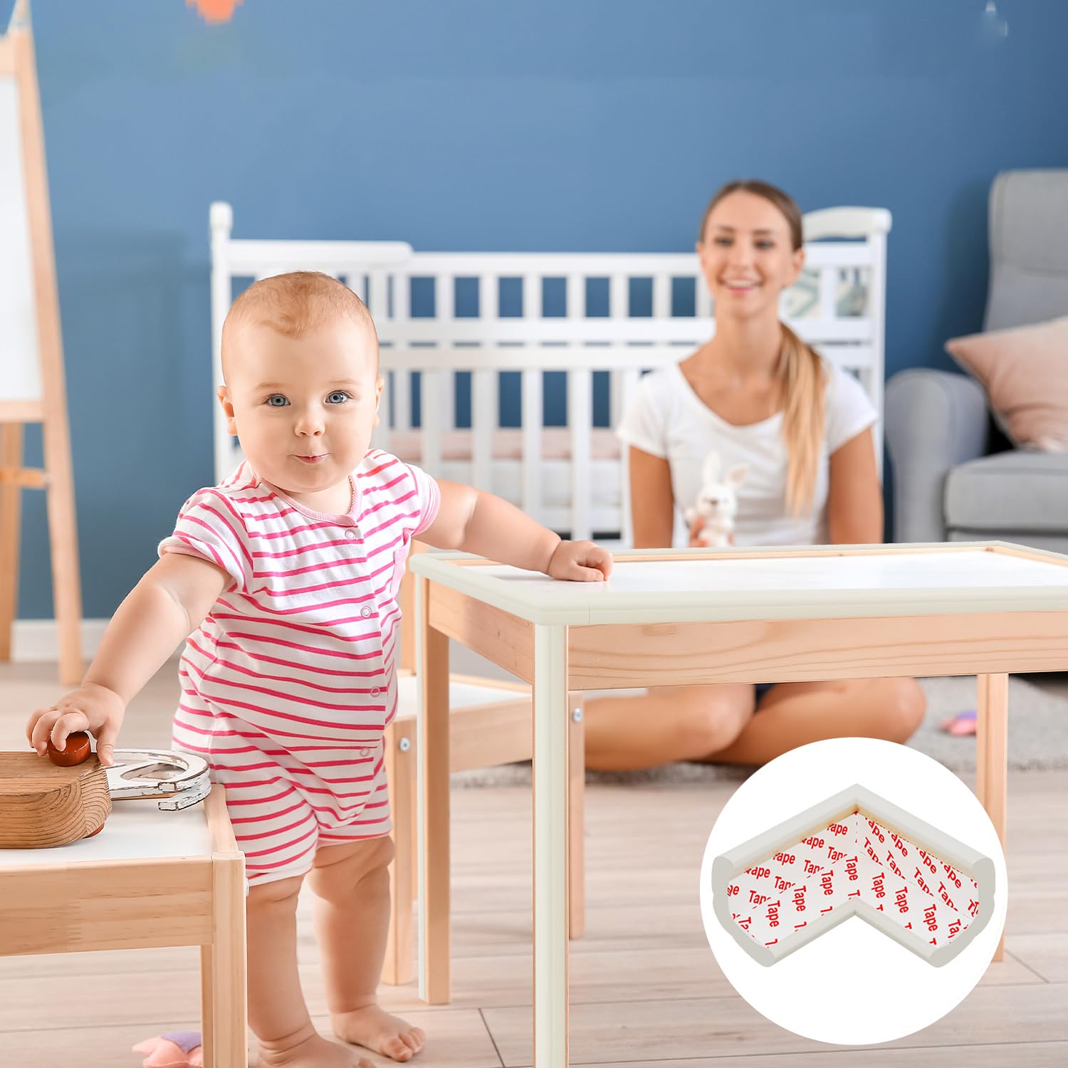 Dekukar kids-safe edge guard in use reduces exposure to sharp edges