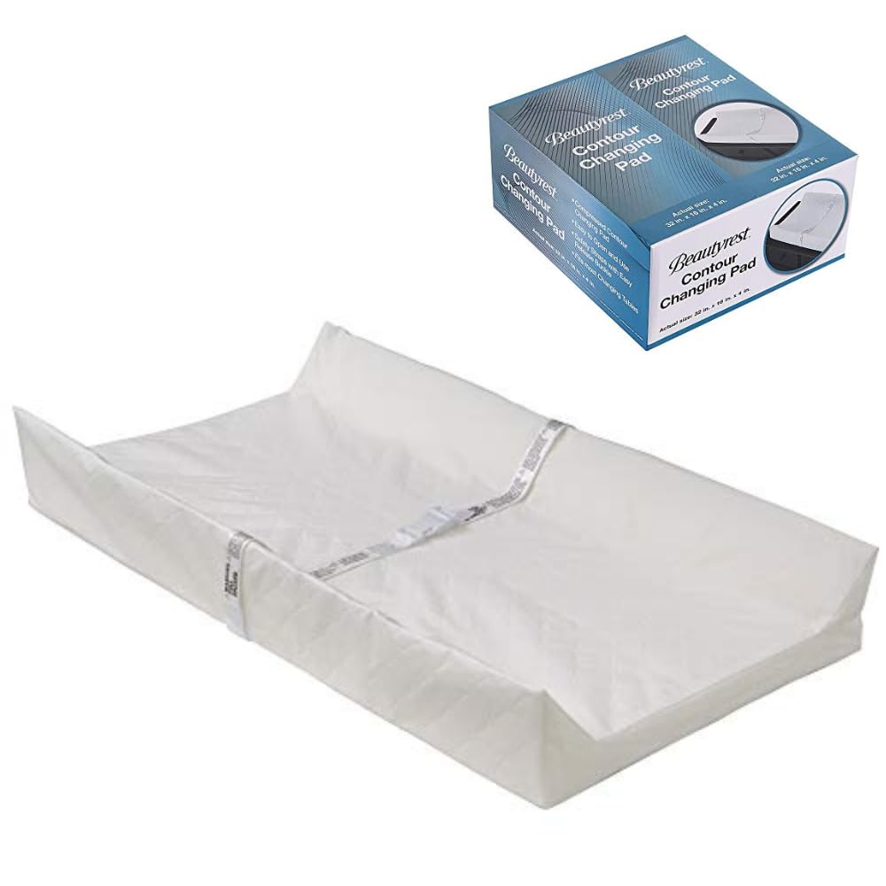 Delta Children Beautyrest changing pad top view highlights sturdy foam for comfortable diaper changes