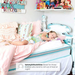 Delta Children bed-rail bumper under-sheet installation demonstrates quick setup without tools.