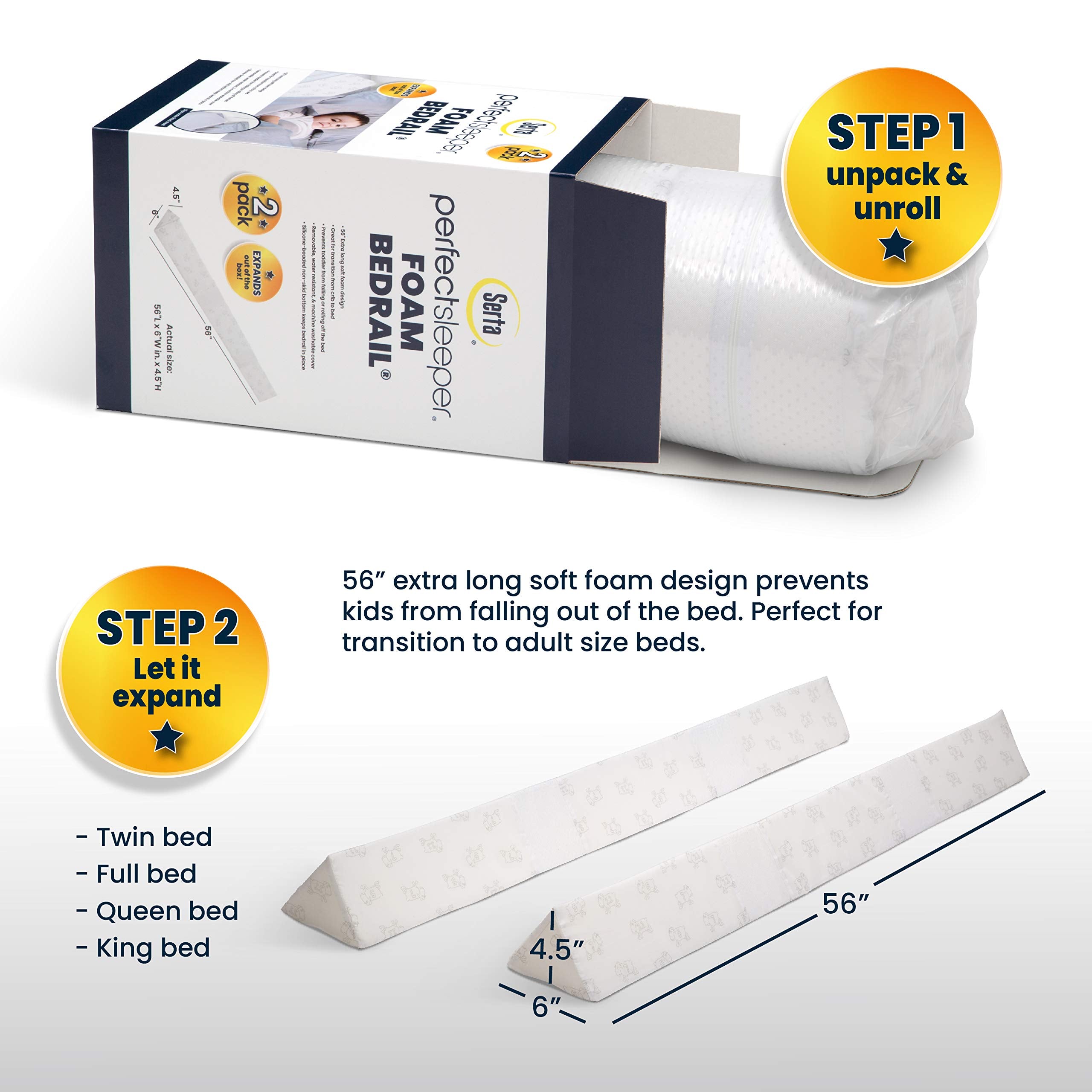Delta Children bedrail 56-inch length provides extra-long bed boundary.