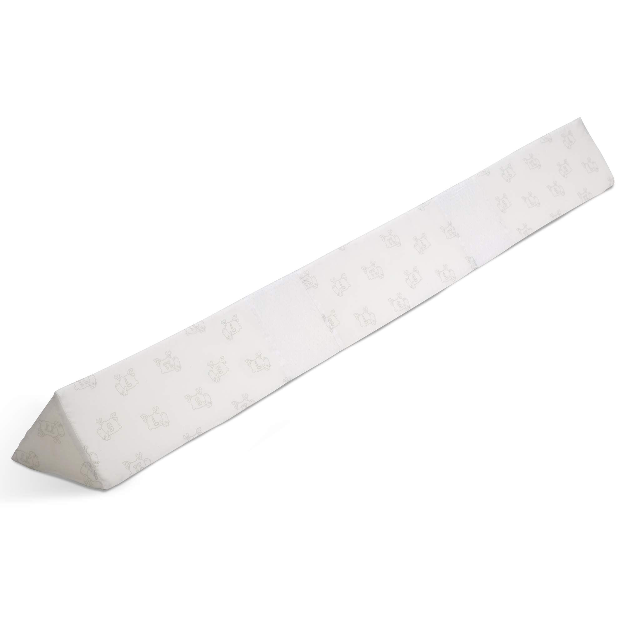 Delta Children bedrail unrolled, providing edge protection for sleeping kids.