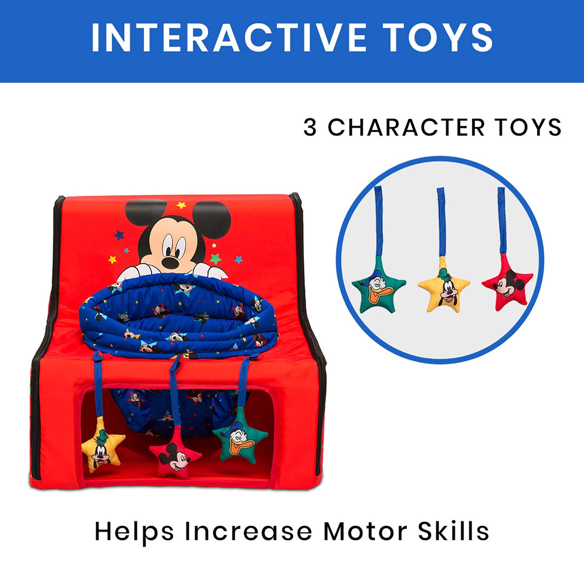 Delta Children Disney Mickey Sit N Play seat folded compact for travel and storage.